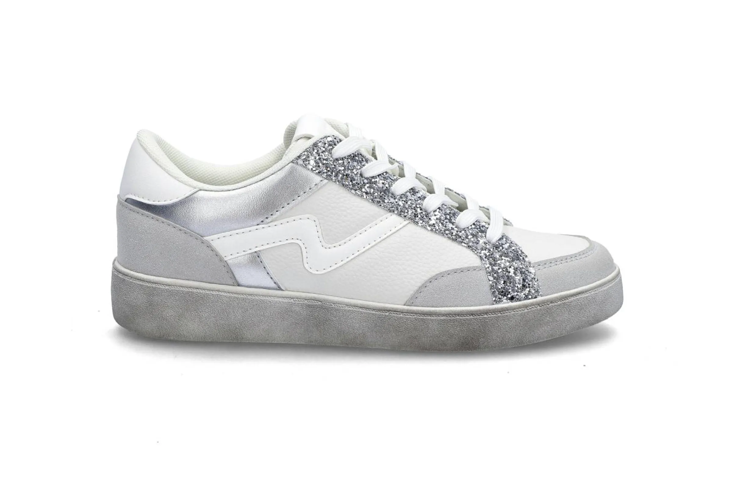 BLACK Sneakers > Sportig sneaker med glitter Vit